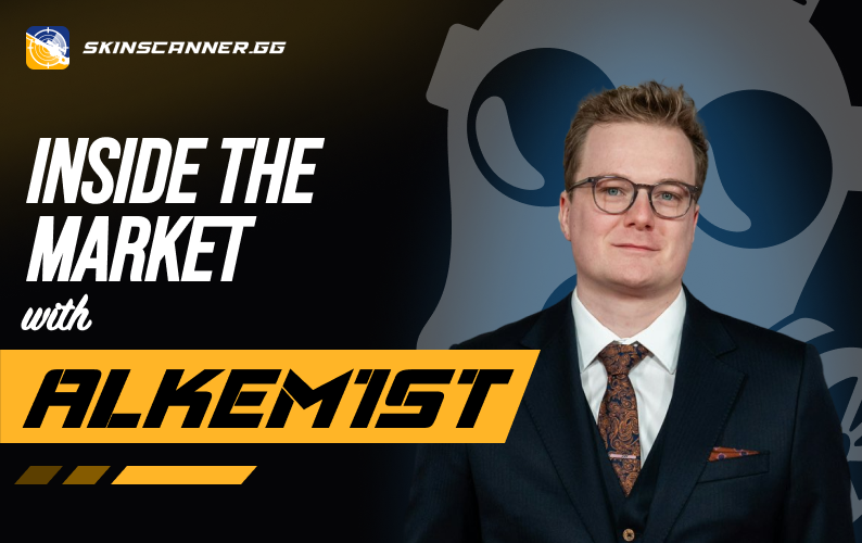 Inside The Market with Alkemist title banner featuring Skinscanner.gg branding and a portrait photo