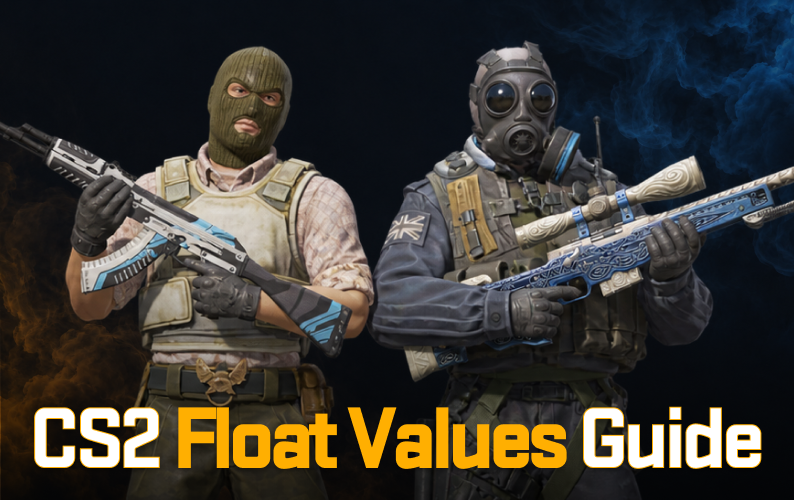 Two CS2 characters, one in a balaclava holding an AK-47 | Vulcan and one in a gas mask holding an AWP | Gungnir