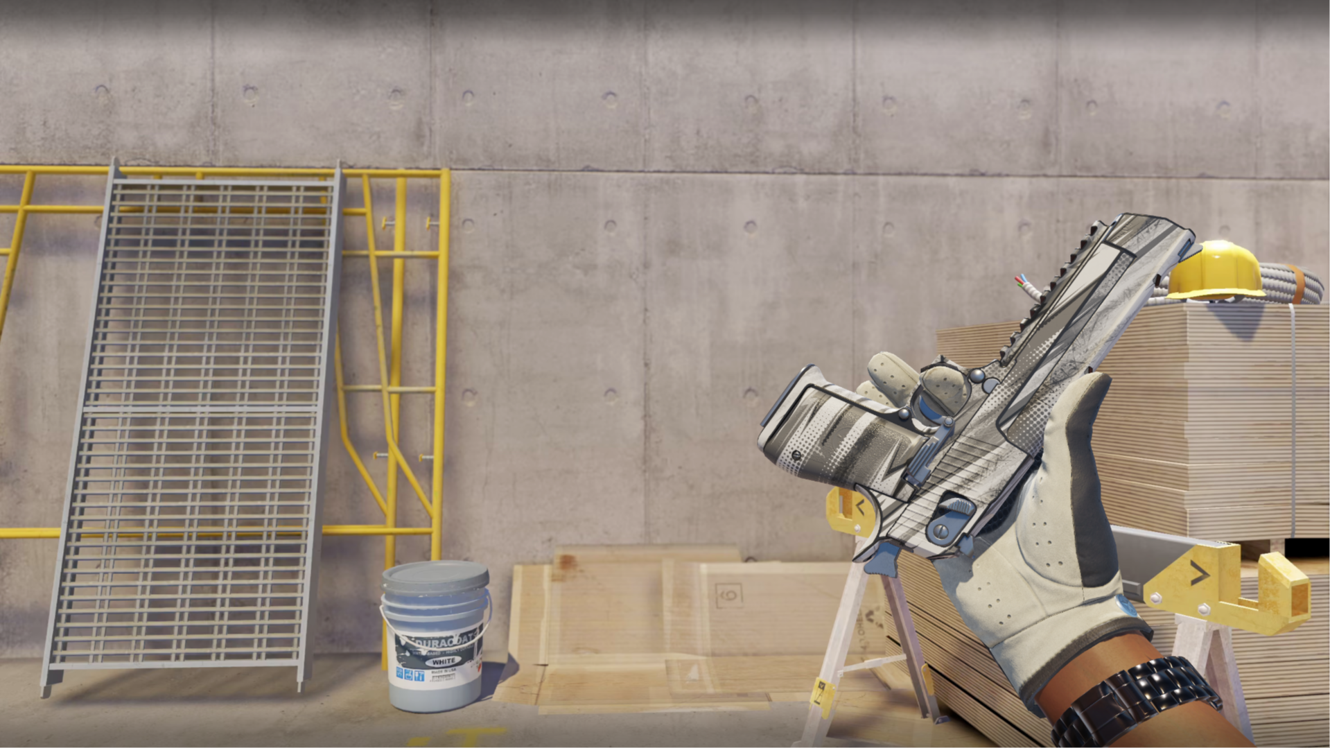 Desert Eagle | The Daily Deagle with a gray and white comic-style halftone pattern, shown in-game at a construction site