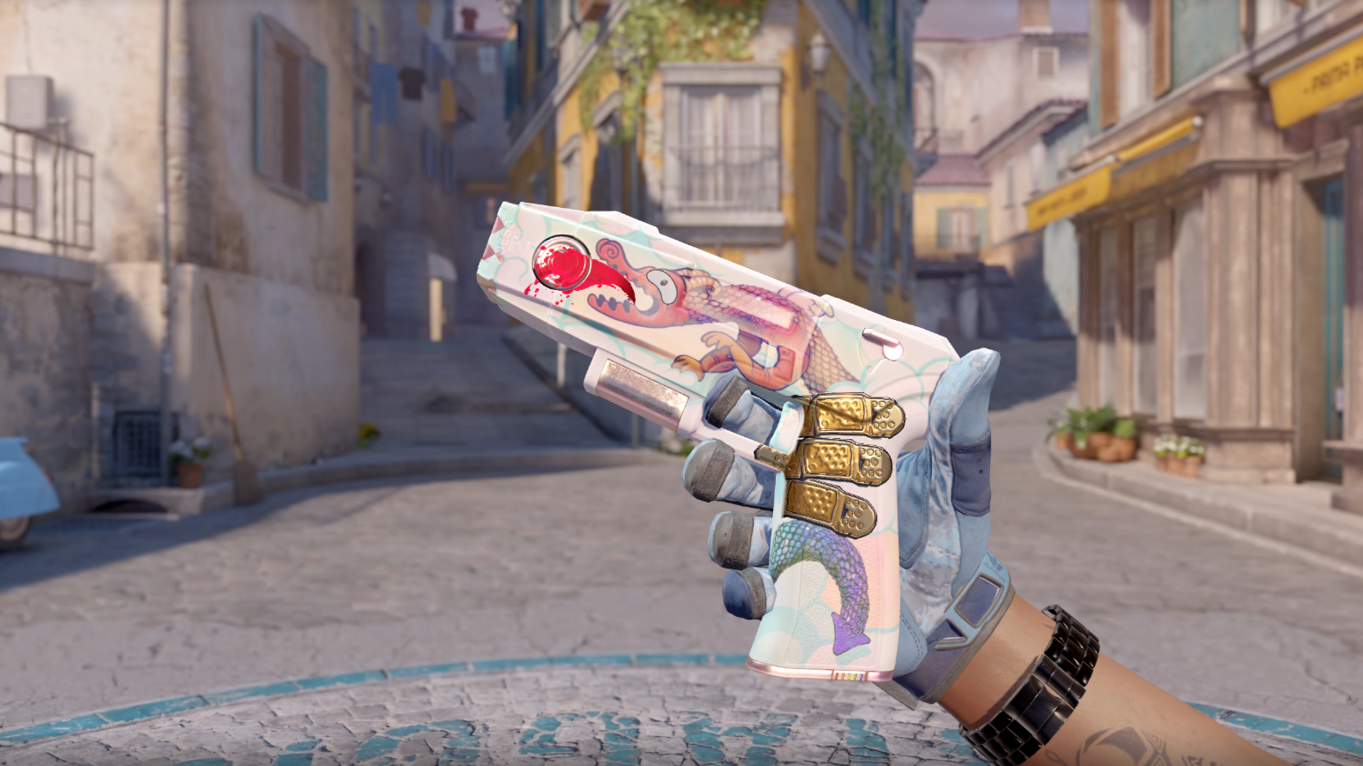 Zeus x27 | Dragon Snore in white and pink with a red stream, a scraped Side Eyes sticker, and three gold bandage stickers