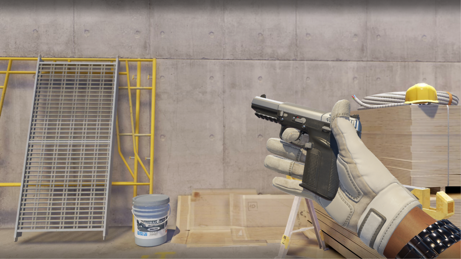 Five-SeveN | Anodized Gunmetal with a smooth silver-gray slide and black frame, shown in-game at a construction site