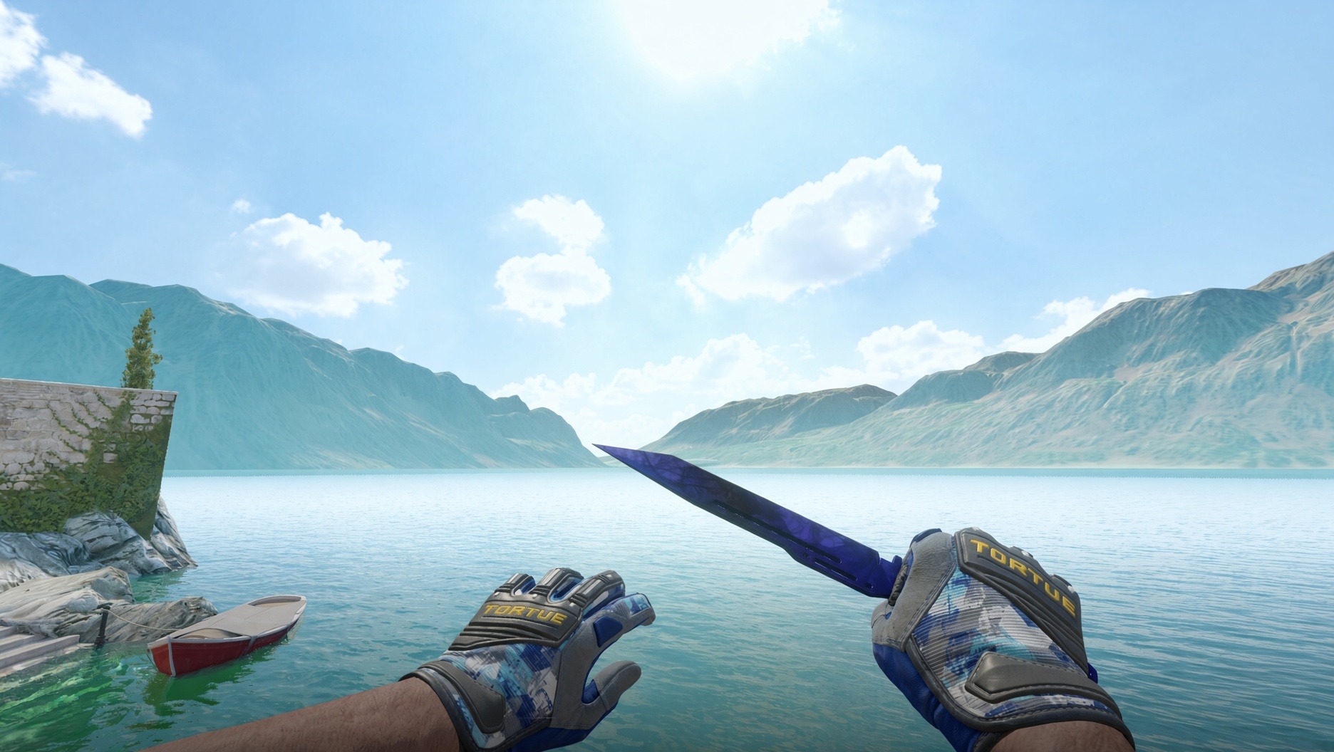 Paracord Knife | Doppler Phase 4 and Specialist Gloves | Mogul shown in-game by a lake